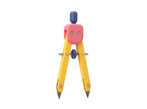3d render of a yellow metal compass isolated on transparent background