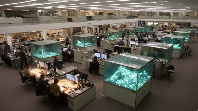 innovation hub combining robotics, biotechnology and quantum computing in a unified futuristic laboratory