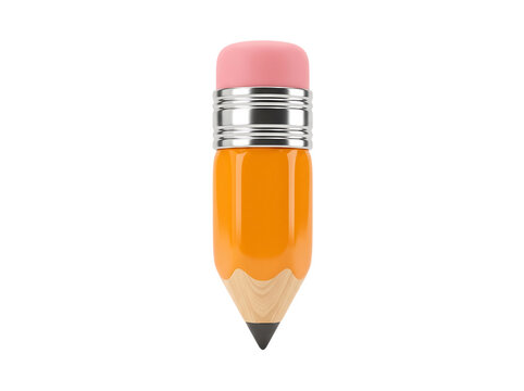 Short yellow pencil with eraser isolated on transparent background