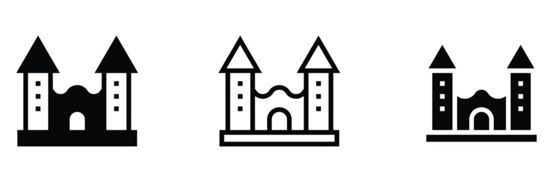 WebCastle icon vector set. Medieval fortress architecture symbol, fairytale palace sign, and ancient building silhouette logo for tourism and history. Vector Illustration.