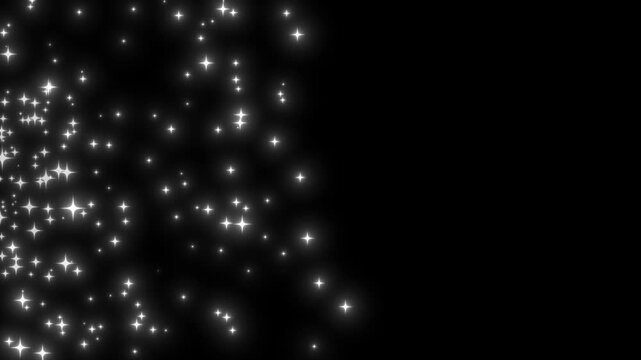 Glowing glitter star particle transition animation with twinkle sparkle stars, fairy dust trail, cartoon doodle effects, magical light burst, festive confetti, and shimmering 4K overlay effect