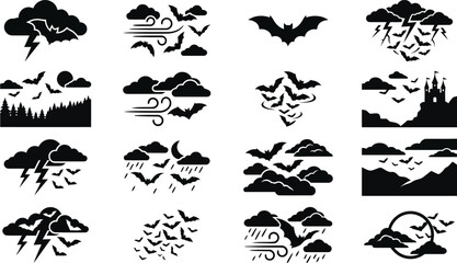 Fototapeta premium Silhouettes of bats and stormy weather depict a halloween scene