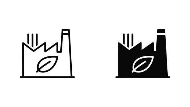 Eco friendly industrial factory icon with leaf symbol for sustainable manufacturing processes