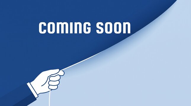 A graphic illustration of a hand peeling back a blue page revealing a coming soon message, suitable for marketing and launch announcements.