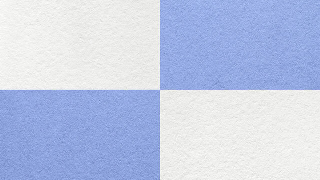 White and pastel blue checkered paper texture background with four sections and copy space. Geometric template with blocks