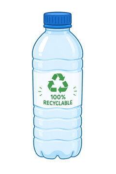 Simple cartoon-style vector illustration of a recyclable plastic water bottle