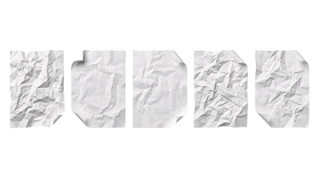 Crumpled paper sheets set with realistic wrinkled textures.