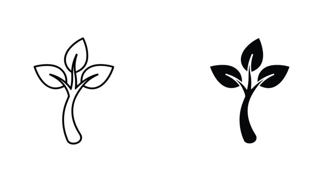 Small plant sprout icon set in outline and solid black vector for nature and ecology branding
