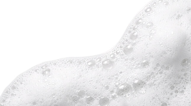 Dense white soap foam texture wave on transparent background.