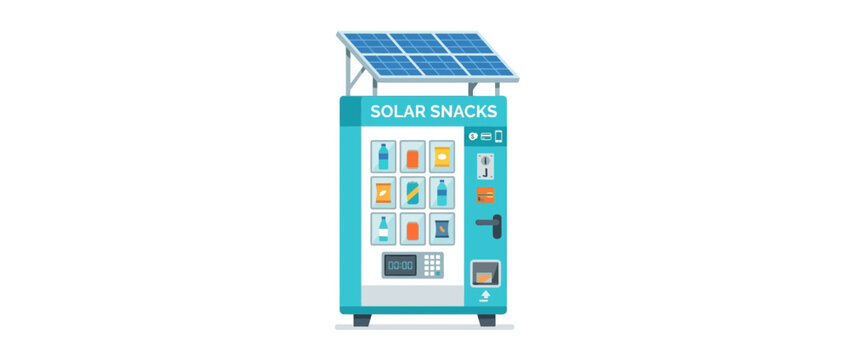 Solar Powered Vending Machine with Snacks and Drinks, Isolated