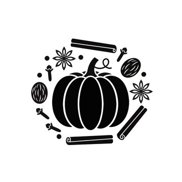 Flat vector illustration of pumpkin and spices for autumn baking