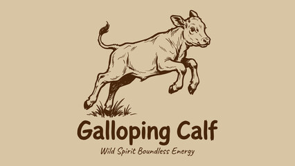 Vintage hand drawn galloping calf cow illustration with rustic sketch style for t-shirt design print, apparel, and merchandise brand © Rizalivn