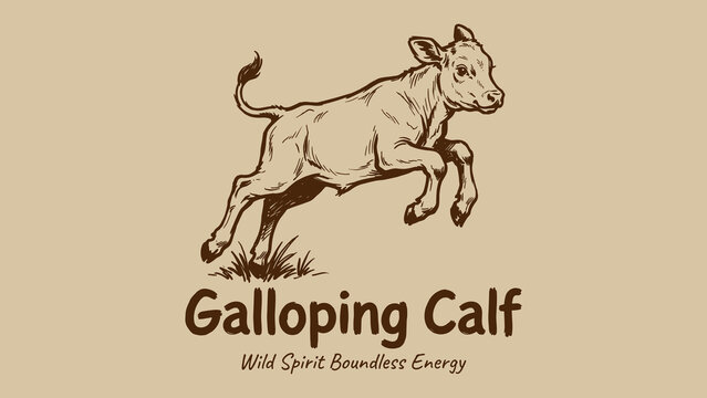 Vintage hand drawn galloping calf cow illustration with rustic sketch style for t-shirt design print, apparel, and merchandise brand
