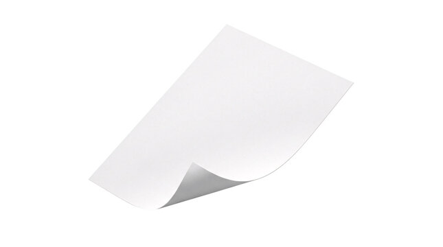 Single white blank paper sheet floating with curled edge.