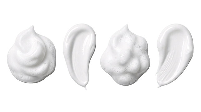 White cosmetic cream foam texture isolated on transparent background.