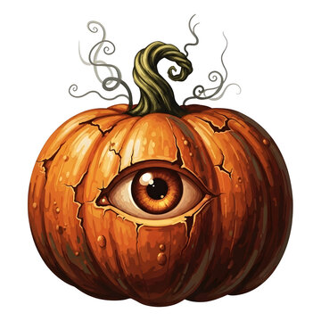 Spooky pixel art pumpkin with a single eye for halloween