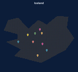 Iceland map with colorful location pins and grid overlay © J.M. Stocker