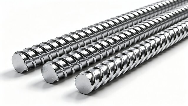 Metallic Threaded Rods on White Background for Industrial Use