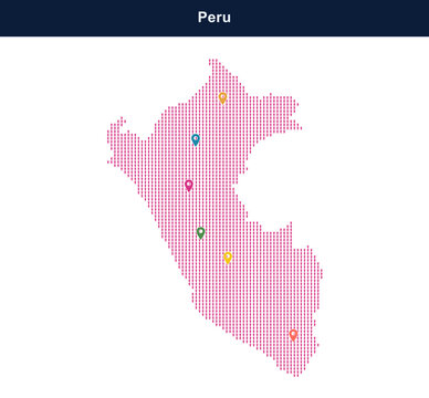 Peru country map with colorful location pins
