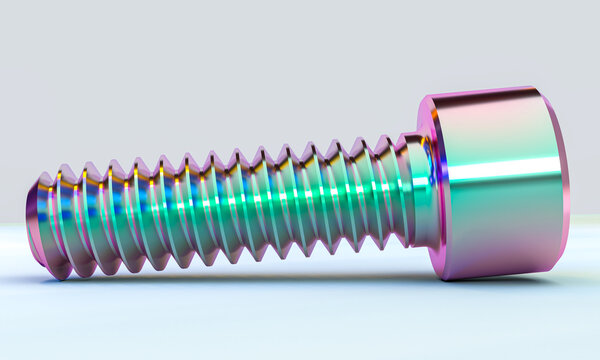 Iridescent titanium bolt screw 3d