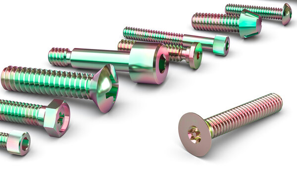Iridescent titanium screws 3d background
