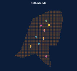 Pixel art map of netherlands with location markers © J.M. Stocker