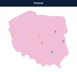 Poland map with colorful location pins © J.M. Stocker