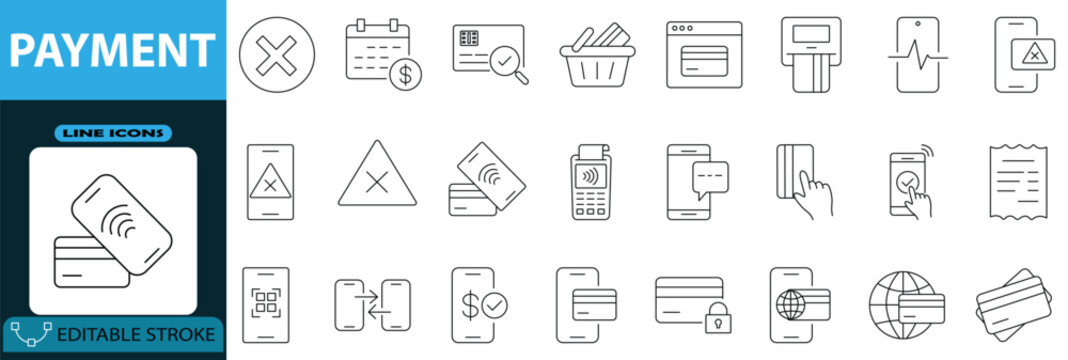 Online payment method line Editable icon set Vector illustration