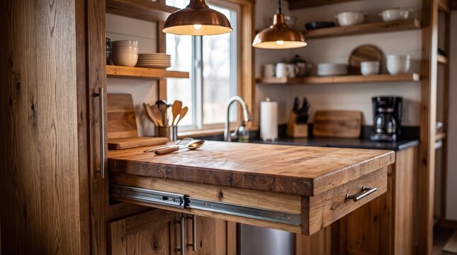 Tiny House Multi Functional Kitchen Butcher Block Pullout Table