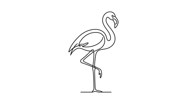 Single continuous line drawing of a graceful flamingo standing on one leg