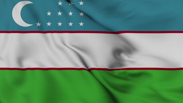 4K animation of the Uzbek national flag waving in the wind