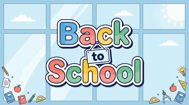 Back to school banner with colorful text and school supplies background