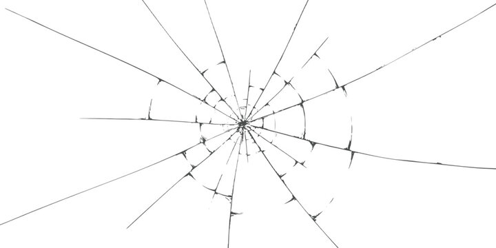 Cracked shattered glass screen texture with radial spiderweb fracture isolated on white background vector illustration design.
