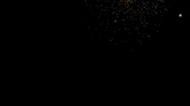 Order closed text display with sparkling golden particles and blue lens flares on black background with appearing dissolving glowing flares against solid video text with announcement