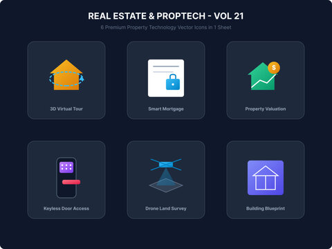 Property Technology and Smart Real Estate Vector Icon Set