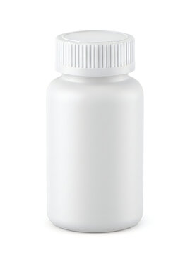 Small plastic medicine bottle with a screw cap isolated on white background