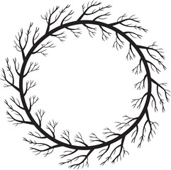 Fototapeta premium Doodle tree branch wreath illustration isolated on a white background