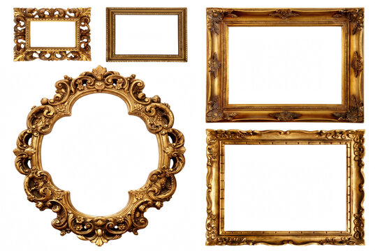 Five Elegant Vintage Gold Picture Frames