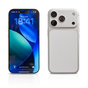 Apple iPhone 17 Pro in Silver color, front and back views