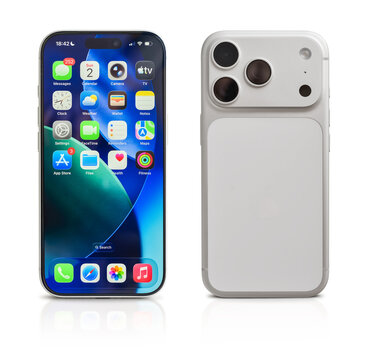 Apple iPhone 17 Pro in Silver color, front and back views