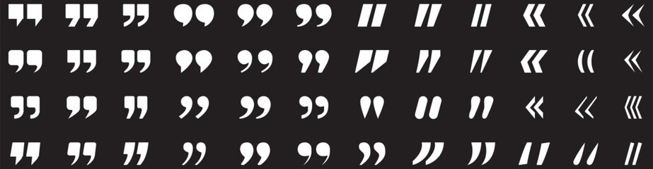 Naklejka premium Double quote marks icon set. Solid and stroke Style quotation Icons. Quotation mark sign.