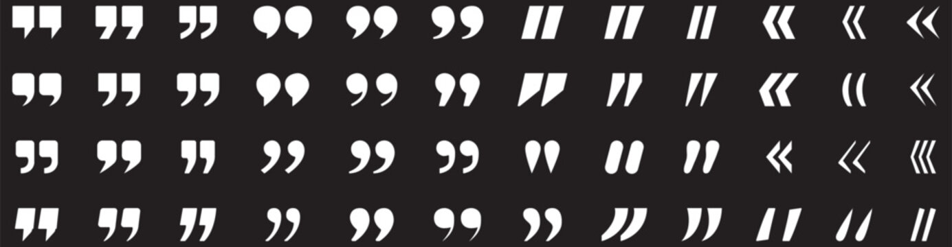 Double quote marks icon set. Solid and stroke Style quotation Icons. Quotation mark sign.