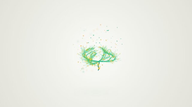 Abstract green organic line animation growing into a stylized tree neural network on a clean white background, depicting growth, sustainability, biotechnology, and modern digital art motion.