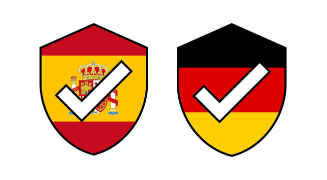 Spain and Germany Flags with Check Marks, Approved Country Selection Icons png