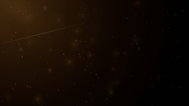 Abstract background featuring glowing golden dust particles floating gracefully in dark warm space, creating an elegant, luxurious, and magical ambient atmosphere for award video backdrop.