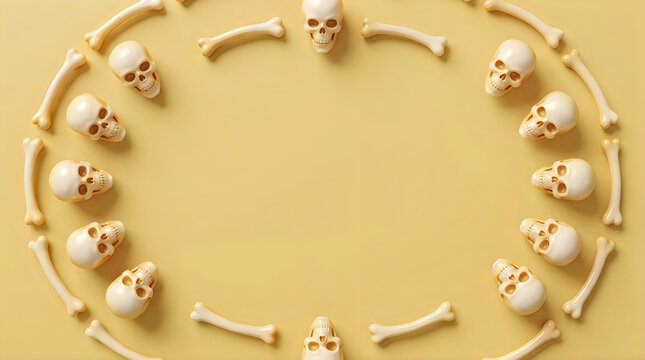 Toy skulls and bones circular arrangement
