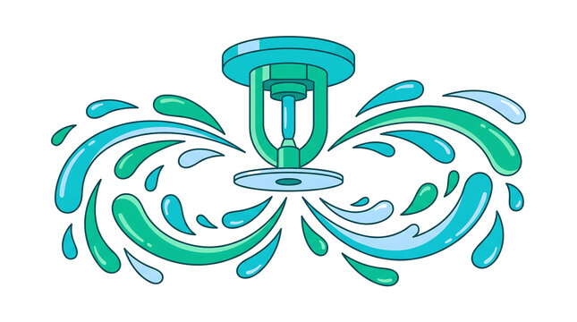 Fire sprinkler spraying water in a simple flat icon style