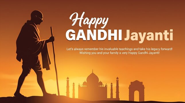 Happy Gandhi jayanti banner and greeting card. 2nd october celebrating birthday of Mahatma Gandhi background vector illustration