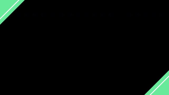 緑の対角コーナーバッジが左上と右下に現れる透過オーバーレイ映像