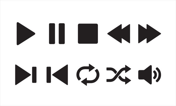 Media Player Control Button Vector Icon Set for Video Audio UI Design